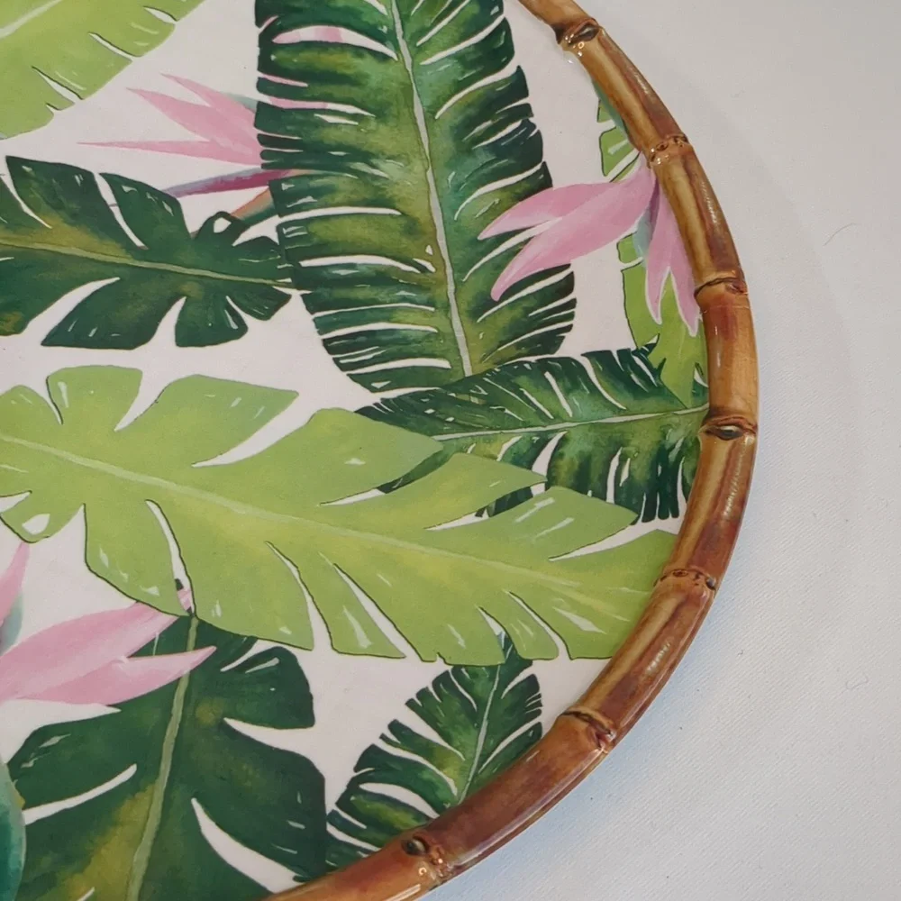 Tommy Bahama Set Of 2 Palm Leaves & Birds Of Paradise Melamine 11